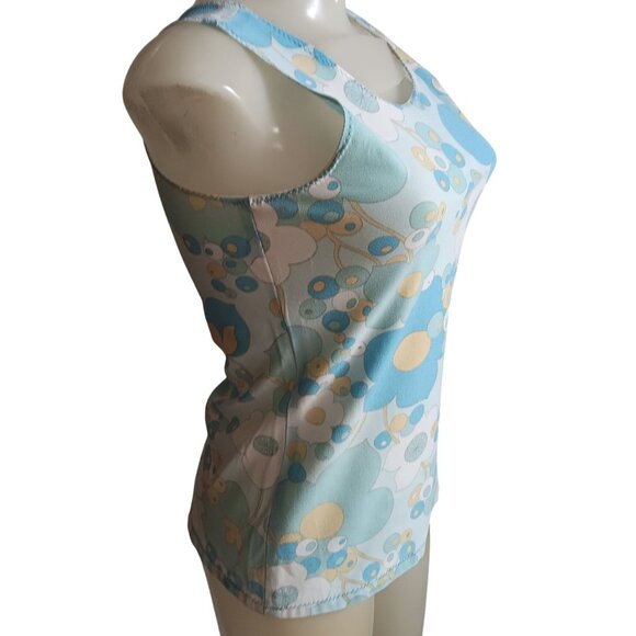 Small Vintage Top 1960's 1OF1 Handmade Stretch Knit Psychadelic Flower Tank Top - Picture 3 of 6